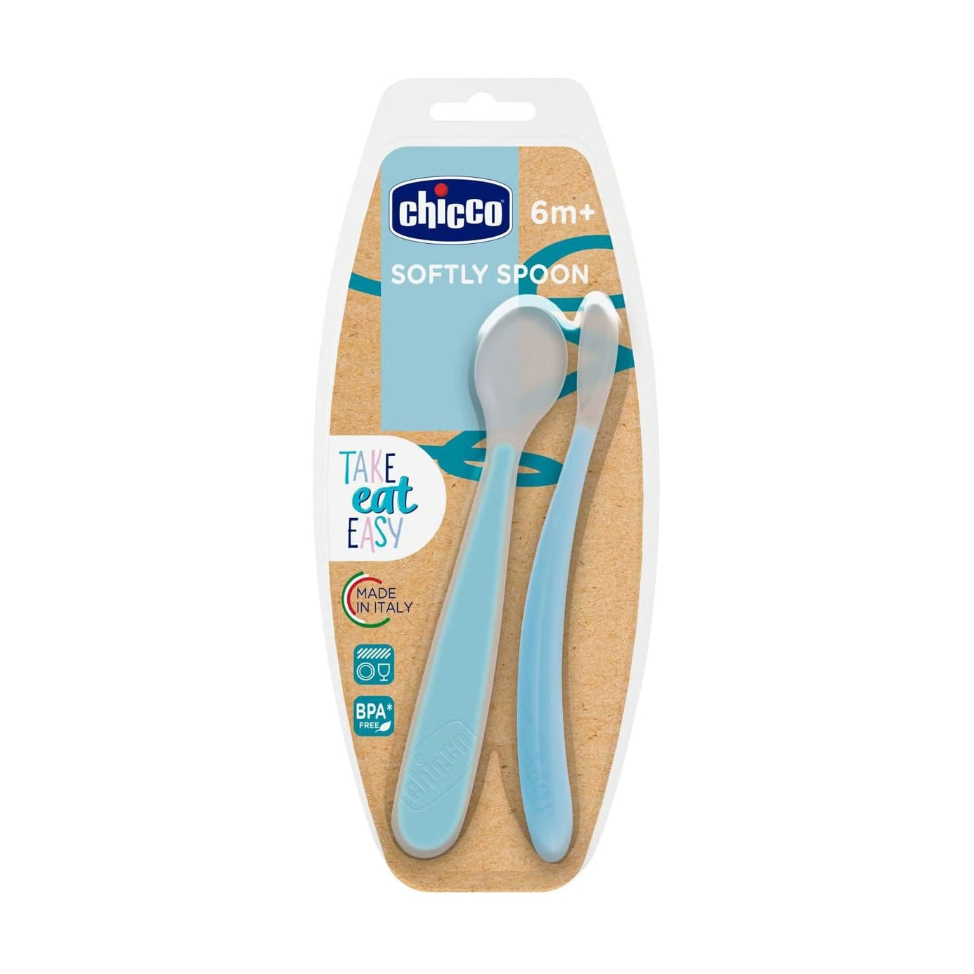 Дитячі ложки для годування Chicco силіконові, від 6 місяців, блакитні, 2 шт (06828.21)